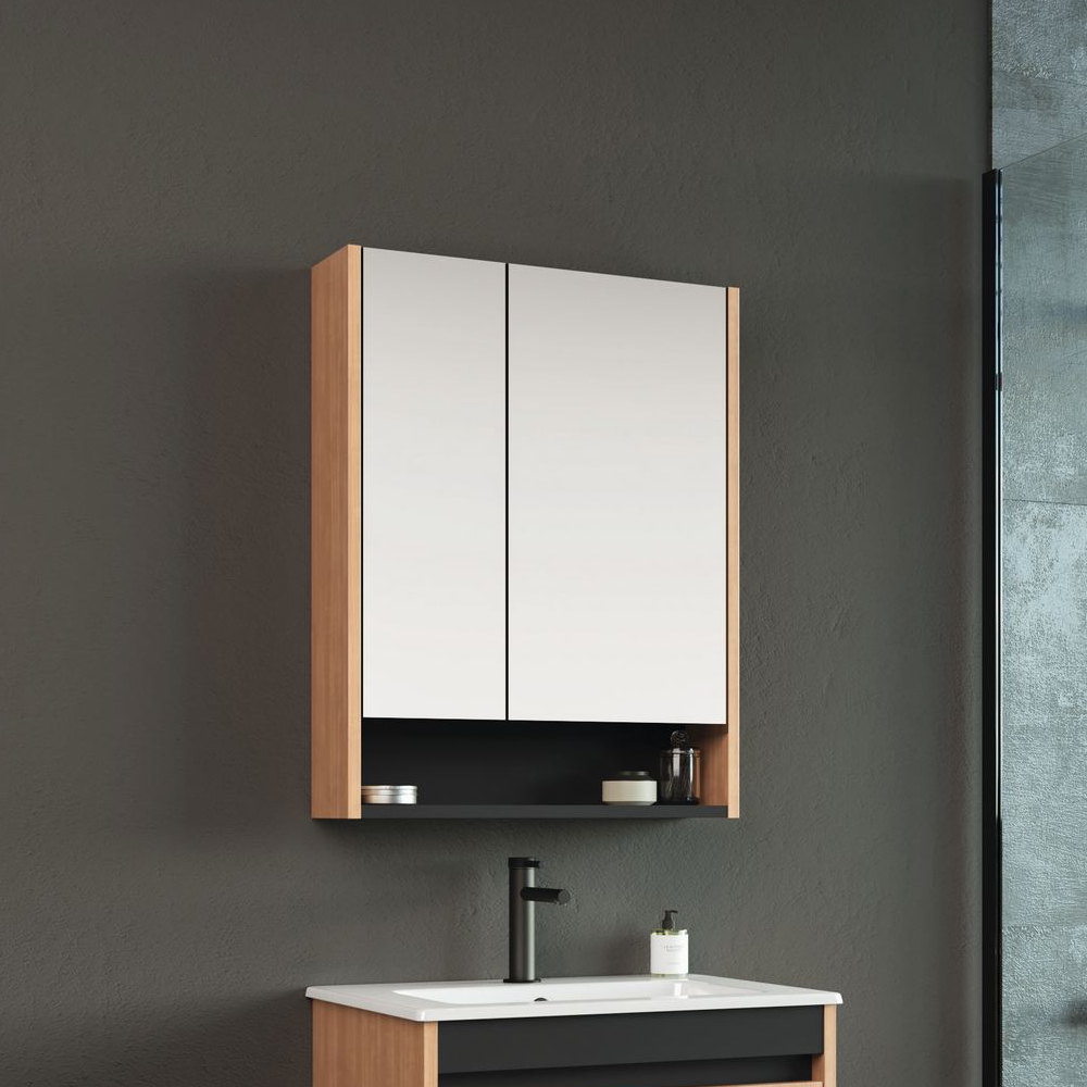 Ricato 600mm Wooden Bathroom Mirror Cabinet in Walnut