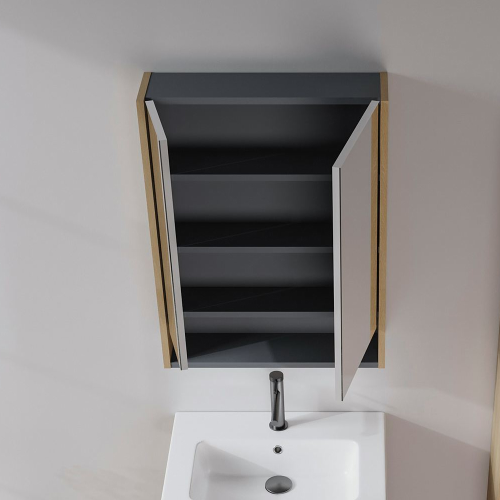 Ricato 600mm Wooden Bathroom Mirror Cabinet in Walnut