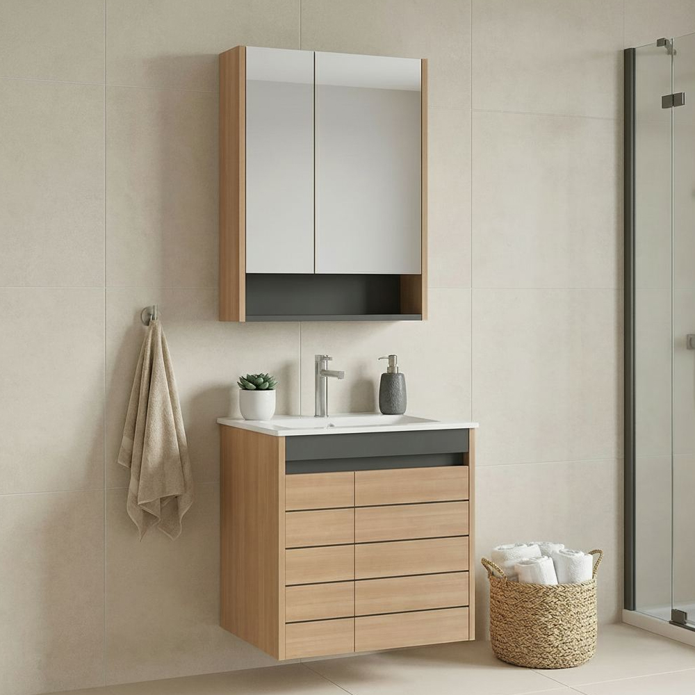 Ricato 610mm Wooden Bathroom Furniture Set in Oak