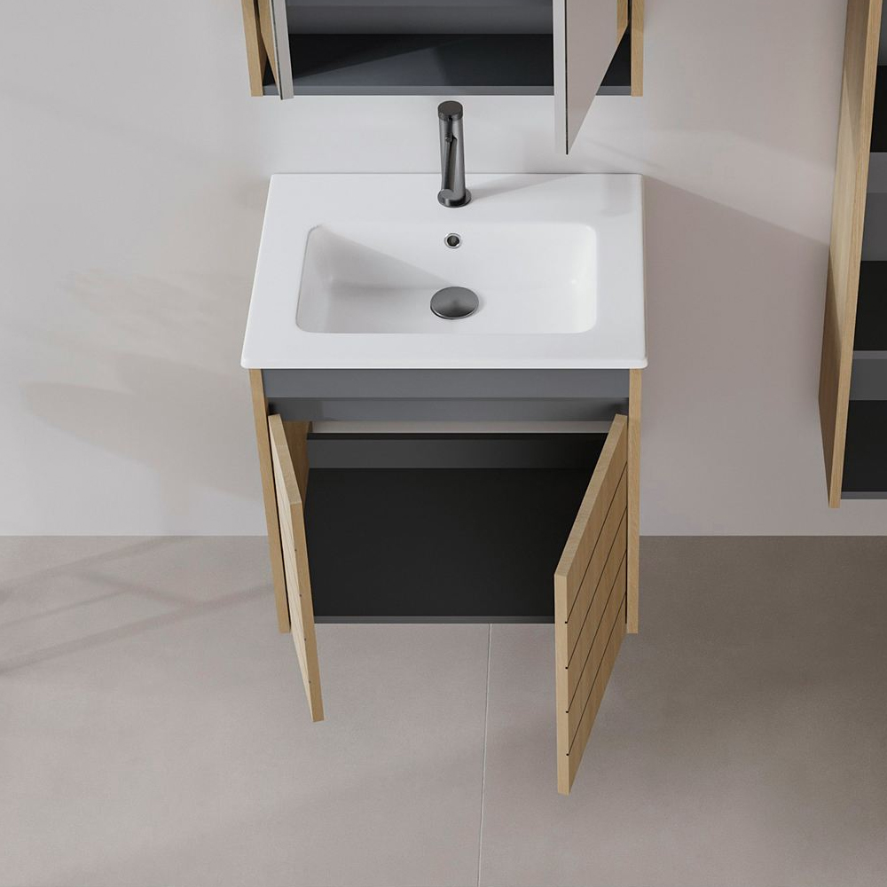 Ricato 610mm Wooden Vanity Unit & Basin with 2 Doors in Walnut