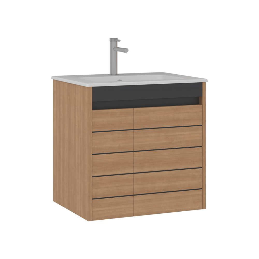 Ricato 610mm Wooden Vanity Unit & Basin with 2 Doors in Walnut