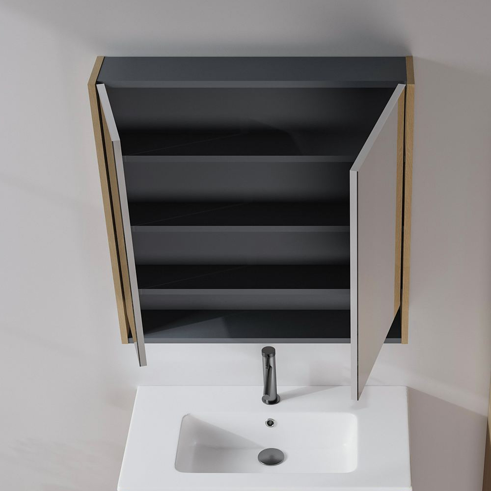 Ricato 800mm Wooden Bathroom Mirror Cabinet in Walnut