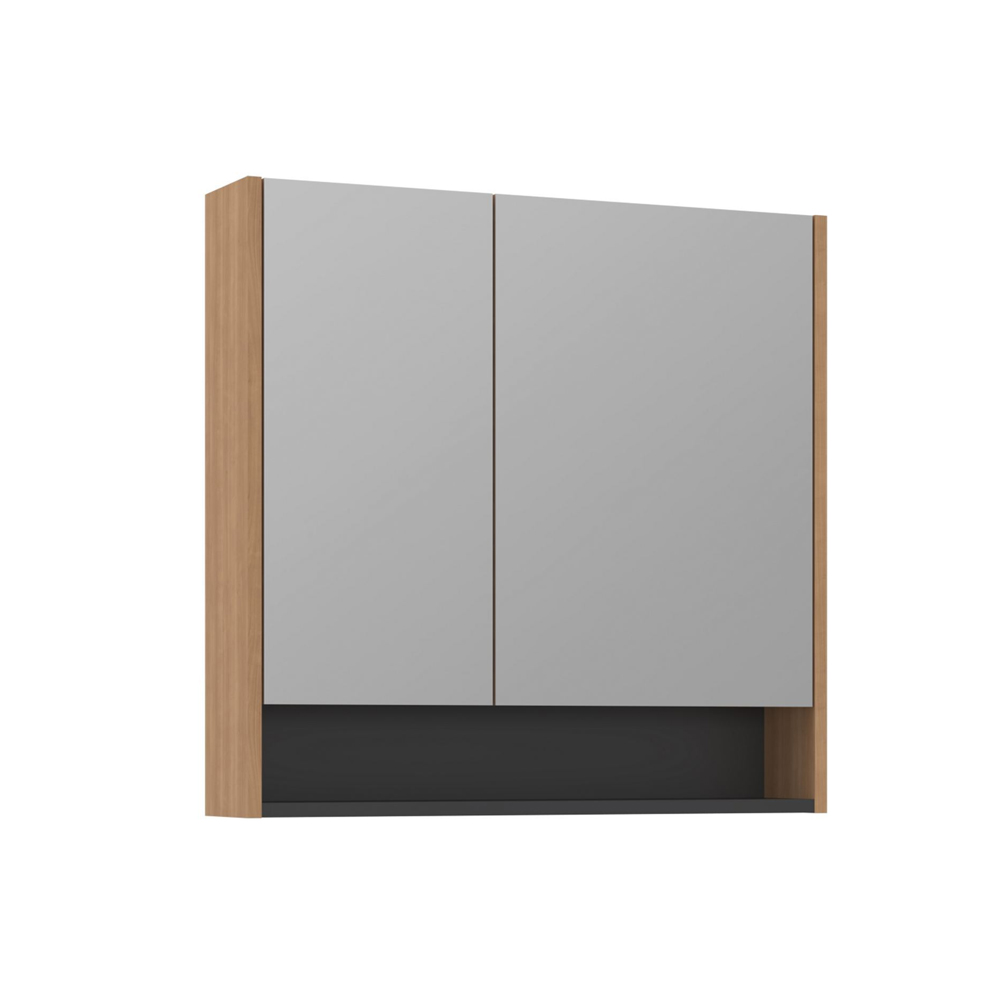 Ricato 800mm Wooden Bathroom Mirror Cabinet in Walnut