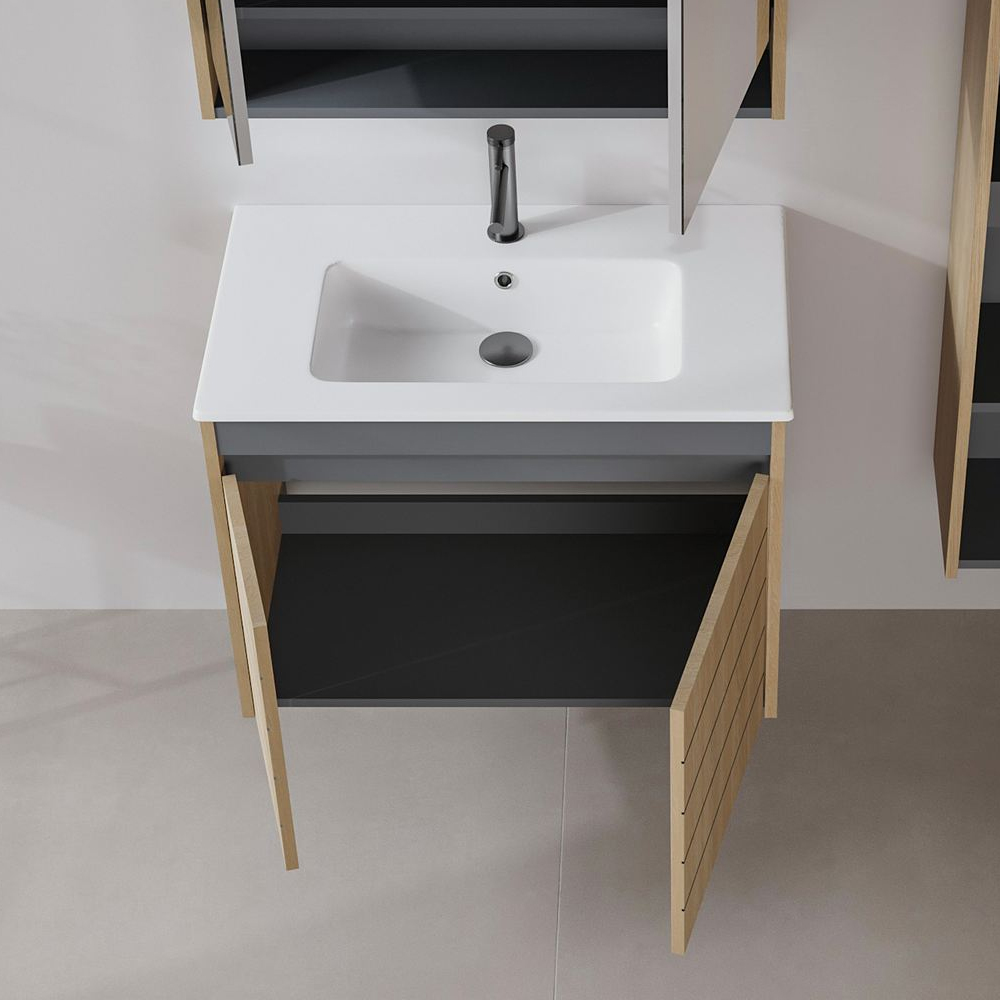 Ricato 810mm Wooden Vanity Unit & Basin with 2 Doors in Walnut
