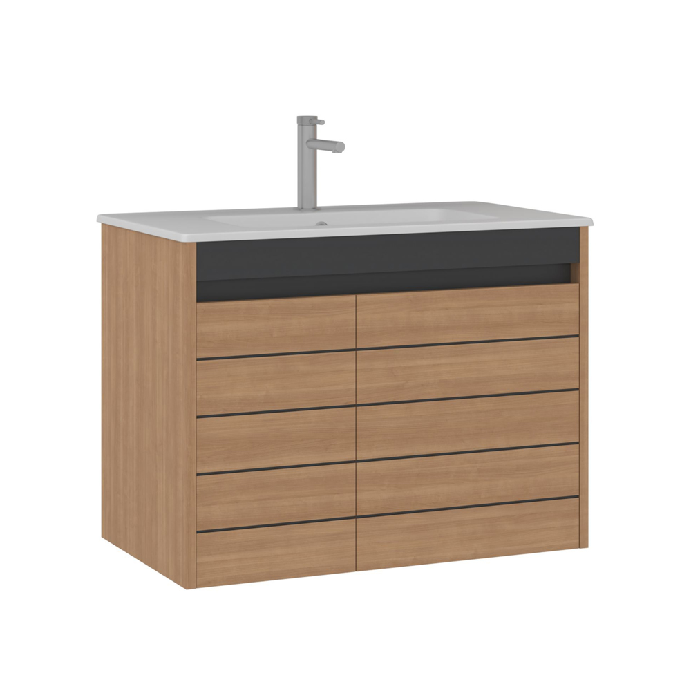 Ricato 810mm Wooden Vanity Unit & Basin with 2 Doors in Walnut