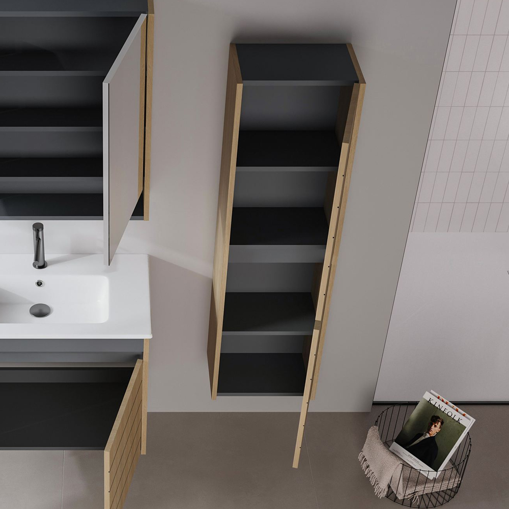 Ricato Tall Wooden Bathroom Cabinet with 2 Doors in Walnut