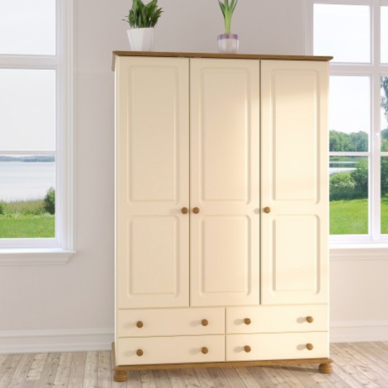 Photo of Richland wooden wardrobe with 3 doors in cream and pine
