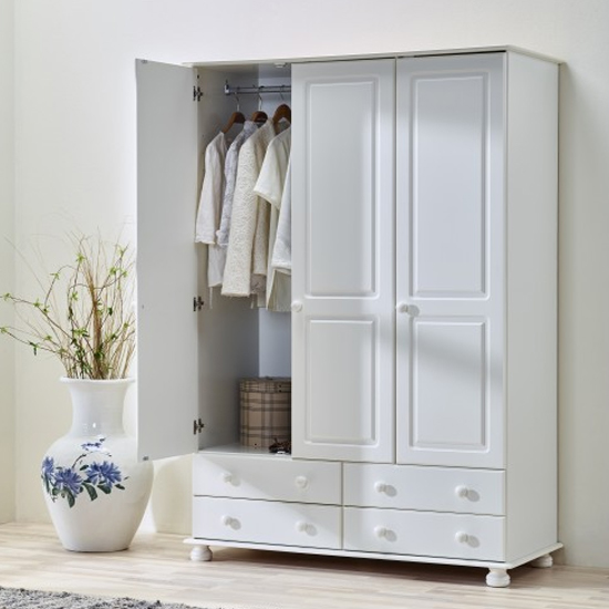 Richland Wooden Wardrobe With 3 Doors In Off White Furniture in Fashion