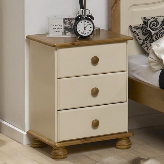 Read more about Richmond wooden bedside cabinet in cream and pine with 3 drawers