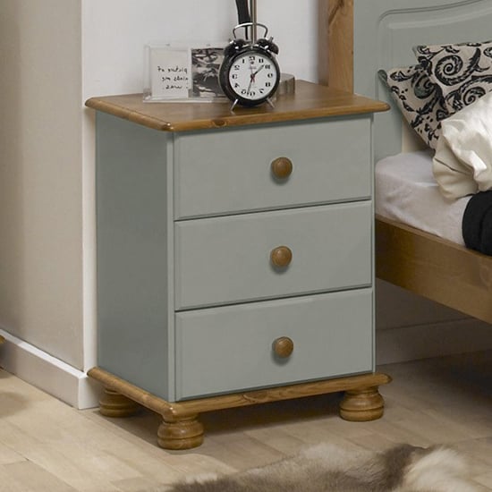 Read more about Richmond wooden bedside cabinet in grey and pine with 3 drawers