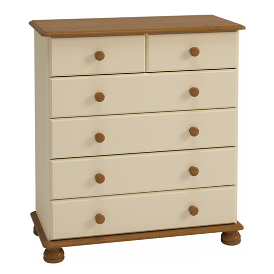Richmond Wooden Chest Of Drawers In Cream And Pine With 6 Drawer