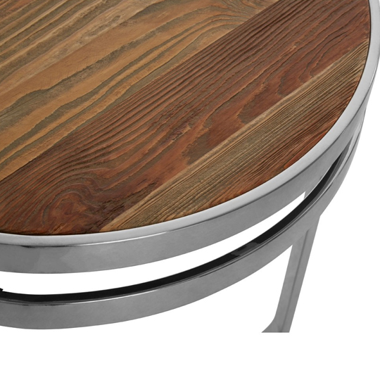 Mintaka Round Wooden Side Table With Silver Frame In Natural