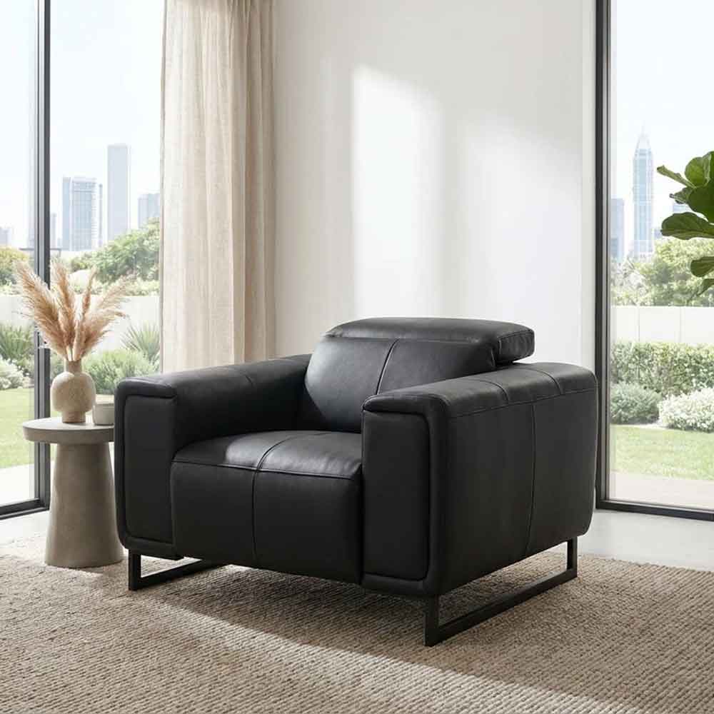 Richmont Leather Electric Recliner 1 Seater Sofa in Black