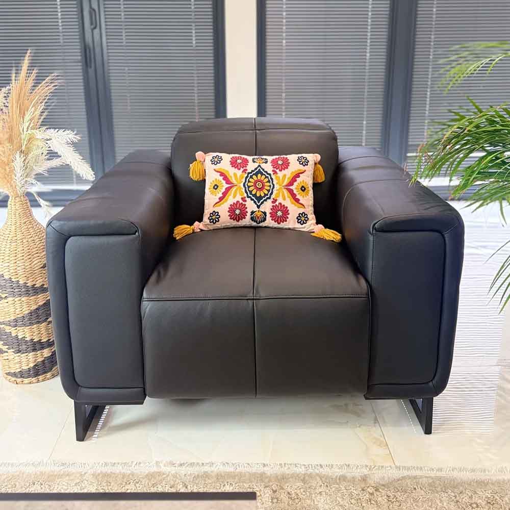 Richmont Leather Electric Recliner 1 Seater Sofa in Black