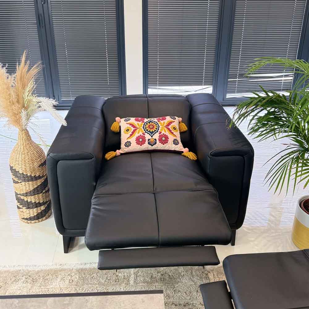 Richmont Leather Electric Recliner 1 Seater Sofa in Black