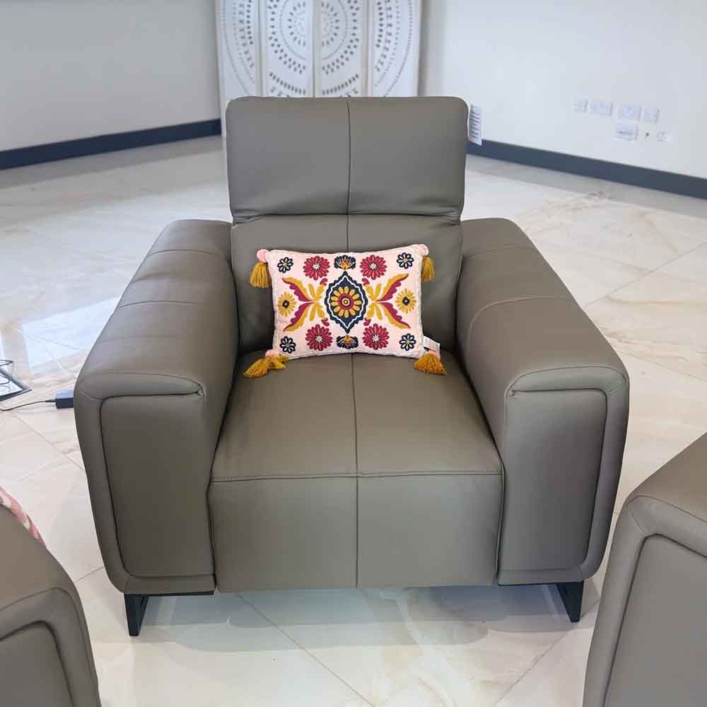 Richmont Leather Electric Recliner 1 Seater Sofa in Grey