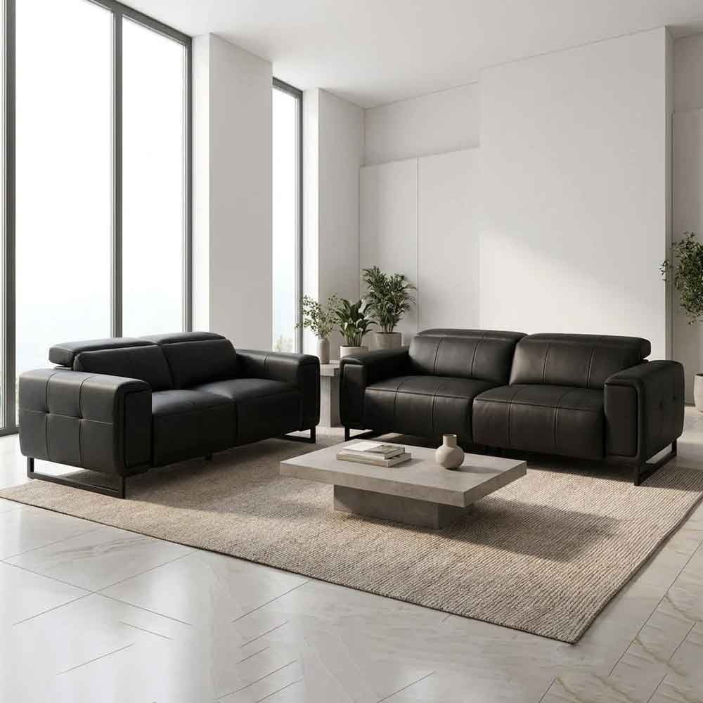 Richmont Leather Electric Recliner 3+2 Sofa Set in Black