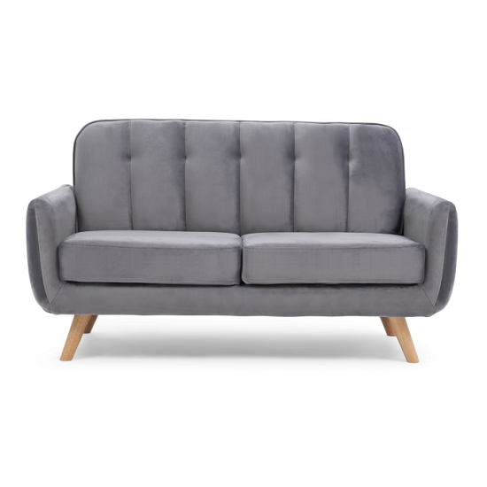 Rickey Velvet Two Seater Sofa In Grey With Solid Wood Legs_3