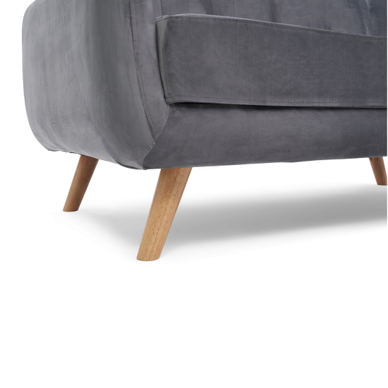 Rickey Velvet Two Seater Sofa In Grey With Solid Wood Legs_4