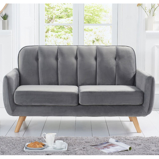 Rickey Velvet Upholstered 2 Seater Sofa In Grey_2
