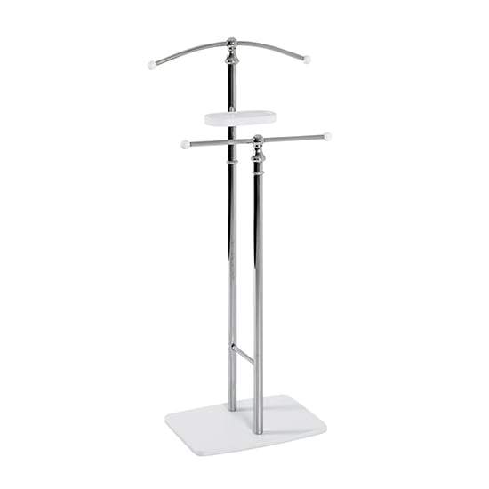 Product photograph of Ridgefield Metal Valet Stand In Chrome With White Wooden Base from Furniture in Fashion