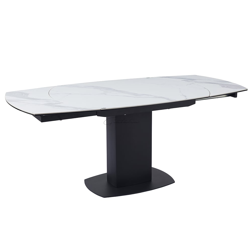 Ridgeway Ceramic Glass Extending Dining Table In White Grey