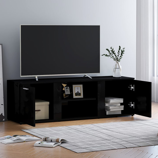 Ridhan High Gloss TV Stand With 2 Doors In Black_2