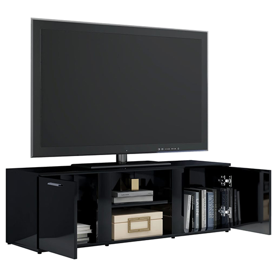 Ridhan High Gloss TV Stand With 2 Doors In Black_4