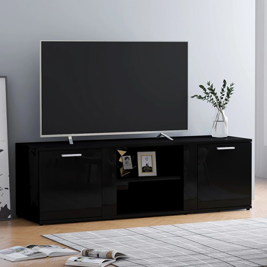 Ridhan High Gloss TV Stand With 2 Doors In Black Furniture in Fashion