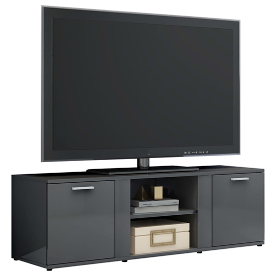 Ridhan High Gloss TV Stand With 2 Doors In Grey_3