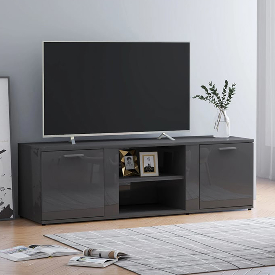 Ridhan High Gloss TV Stand With 2 Doors In Grey Furniture in Fashion