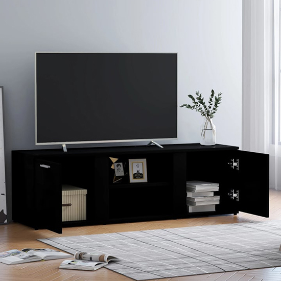 Ridhan Wooden TV Stand With 2 Doors In Black_2