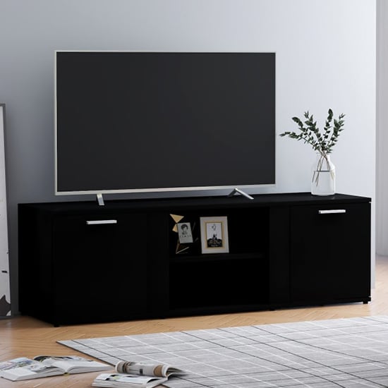 Ridhan Wooden TV Stand With 2 Doors In Black_1