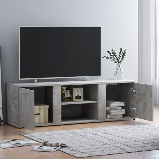 Ridhan Wooden TV Stand With 2 Doors In Concrete Effect