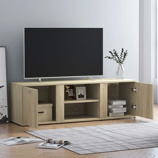 Ridhan Wooden TV Stand With 2 Doors In Sonoma Oak