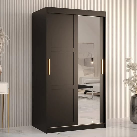 Rieti II Mirrored Wardrobe 2 Sliding Doors 100cm In Black