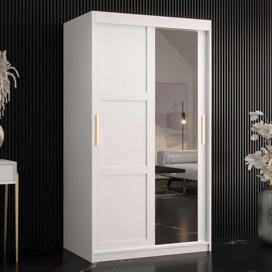 Product photograph of Rieti Ii Mirrored Wardrobe 2 Sliding Doors 100cm In White from Furniture in Fashion