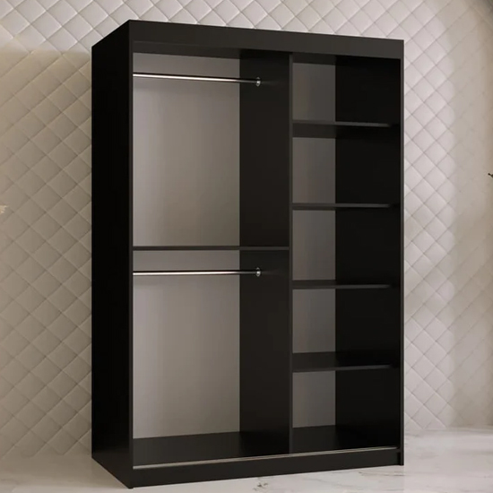 Rieti II Mirrored Wardrobe 2 Sliding Doors 120cm In Black
