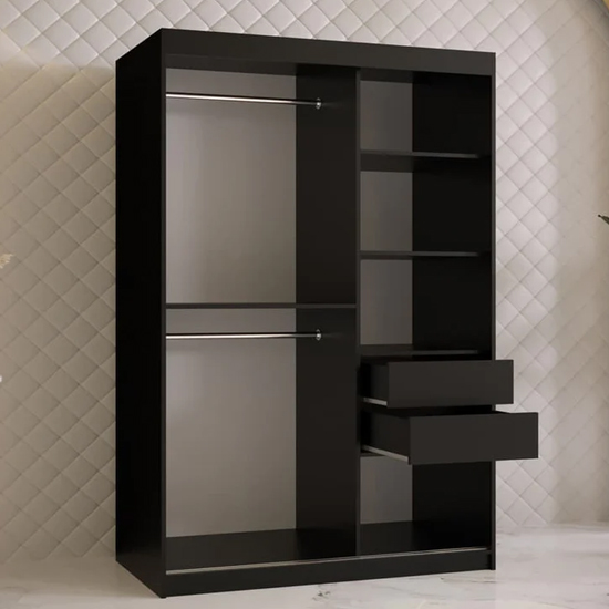 Rieti II Mirrored Wardrobe 2 Sliding Doors 120cm In Black