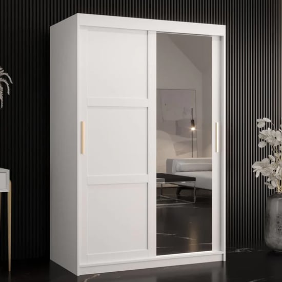 Product photograph of Rieti Ii Mirrored Wardrobe 2 Sliding Doors 120cm In White from Furniture in Fashion