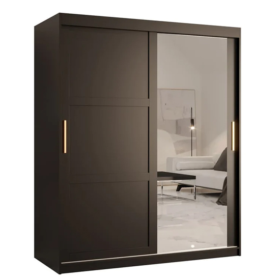 Rieti II Mirrored Wardrobe 2 Sliding Doors 150cm In Black