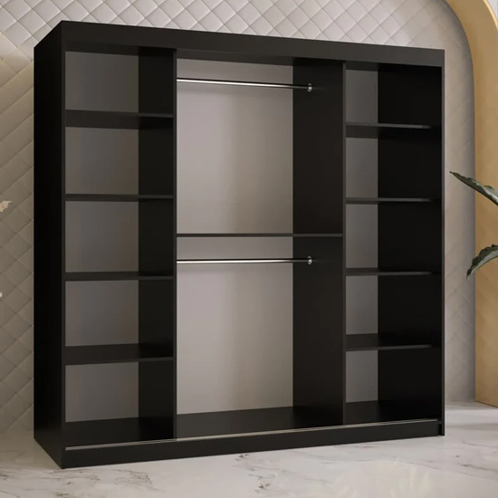 Rieti II Mirrored Wardrobe 2 Sliding Doors 180cm In Black