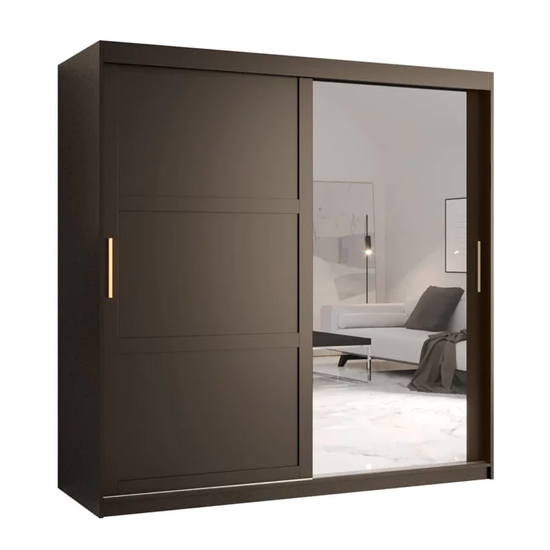 Rieti II Mirrored Wardrobe 2 Sliding Doors 180cm In Black