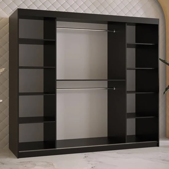 Rieti II Mirrored Wardrobe 2 Sliding Doors 200cm In Black