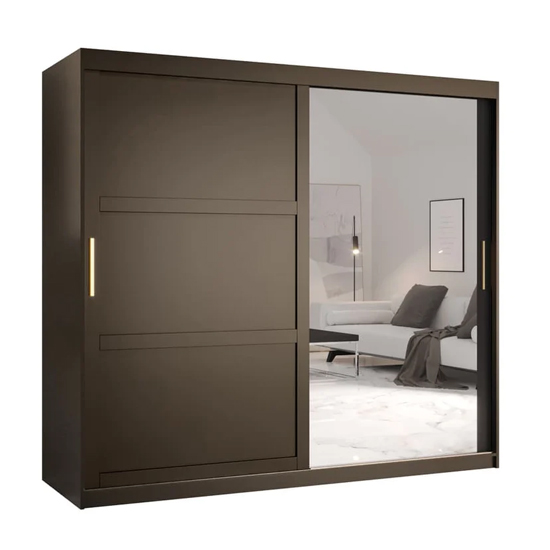 Rieti II Mirrored Wardrobe 2 Sliding Doors 200cm In Black