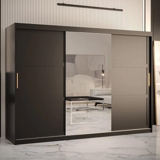 Product photograph of Rieti Ii Mirrored Wardrobe 2 Sliding Doors 250cm In Black from Furniture in Fashion