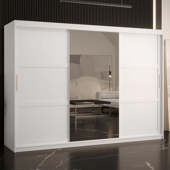Product photograph of Rieti Ii Mirrored Wardrobe 2 Sliding Doors 250cm In White from Furniture in Fashion