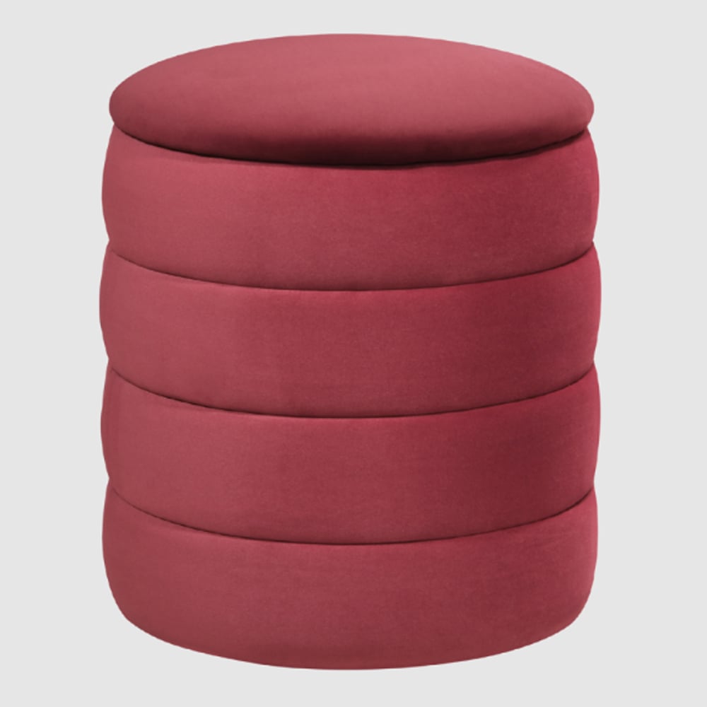 Rifle Fabric Cylindrical Ribbed Stool In Burgundy