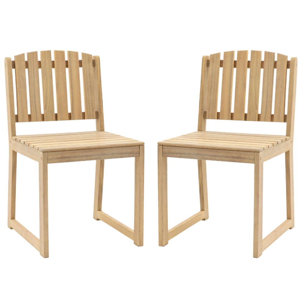 Rifle Outdoor Natural Wooden Dining Chairs In Pair
