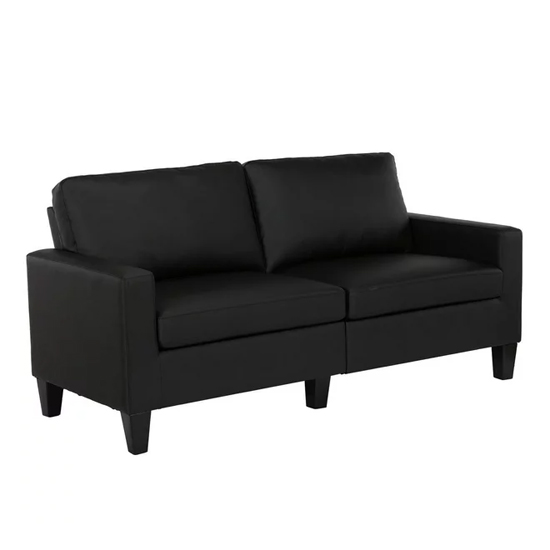 Riga Faux Leather 2 Seater Sofa With Wood Legs In Black